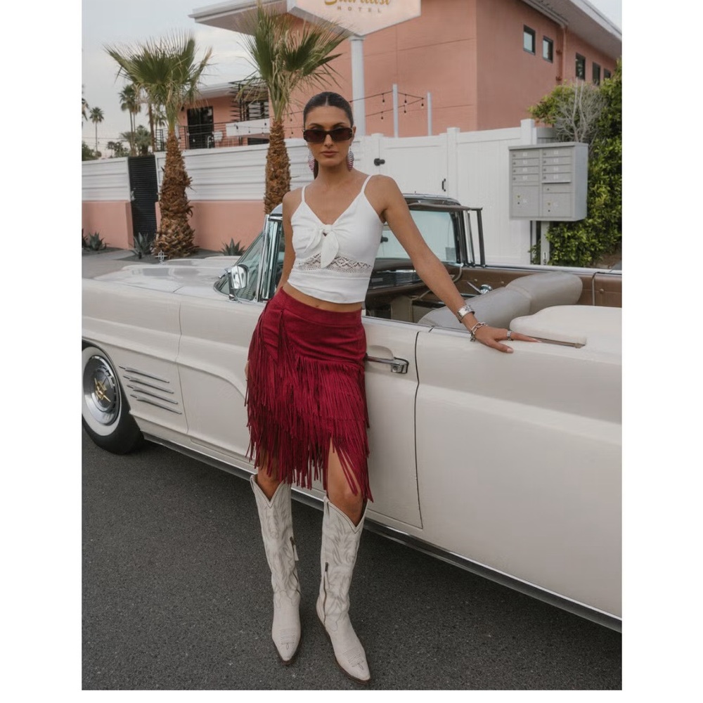 NWT Idyllwind faux suede fringe skirt